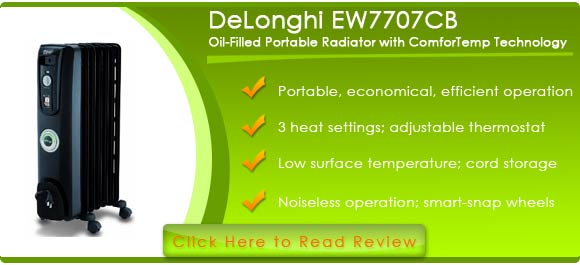 DeLonghi EW7707CB Oil-Filled Portable Radiator with ComforTemp Technology, Black